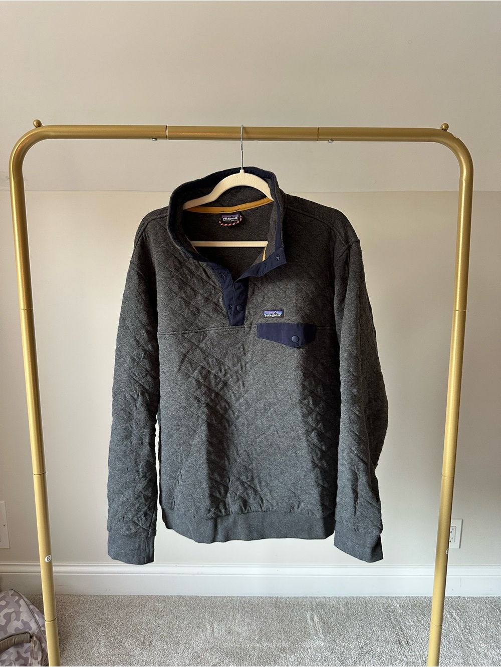 Patagonia Men’s Quilted Snap-Front Zip-Up Sweater - Charcoal & Navy